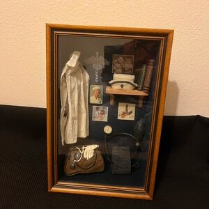 Vintage Medical Shadow Box with Brown and White Accents 14”